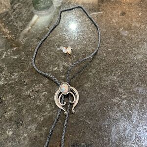 Silver and Black Bolo Necklace & Earring Set